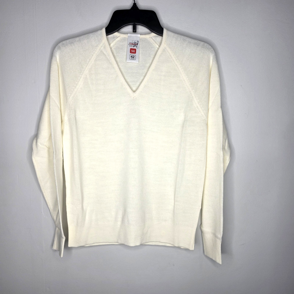 St Michael Marks & Spencer Cream Acrylic Sweater Womens UK 14 V Neck Retro Knit